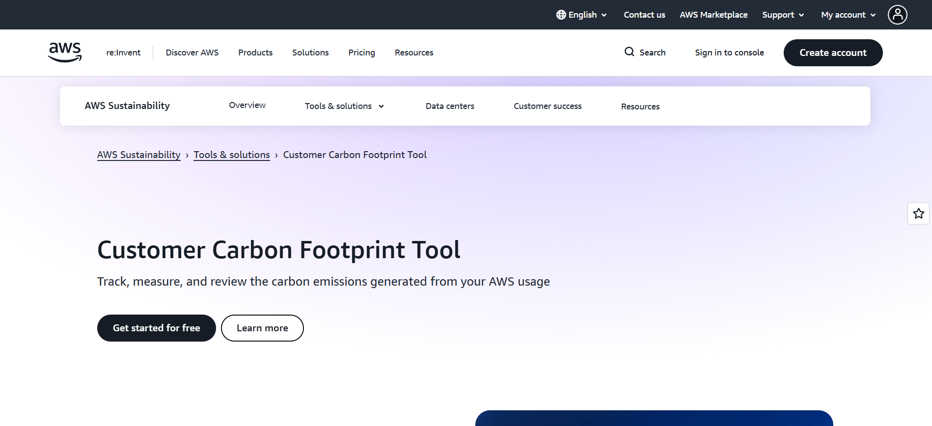 AWS Customer Carbon Footprint Tool (CCFT) Website